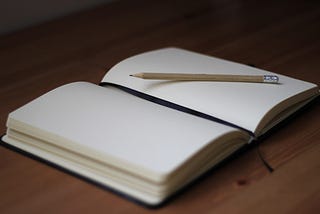 An open journal with blank pages.