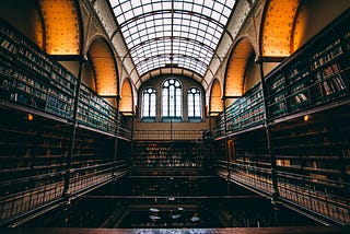 Large library with glass ceiling