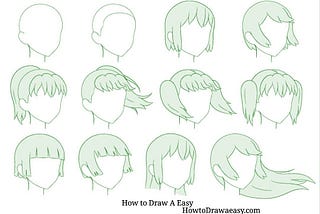 How to Draw Anime Hair girl in 3/4 View Step by Step