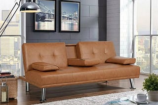 easyfashion-luxurygoods-modern-faux-leather-futon-with-cupholders-and-pillows-brown-1