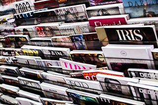 A magazine rack in a store