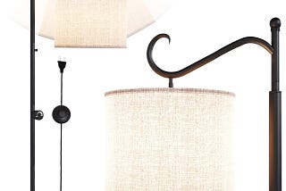 Arc Floor Lamp: Modern Dimmable Floor Lamp with Beige Linen Shade and LED Bulb | Image