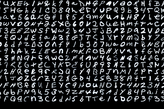 Visualization of the EMNIST Dataset. An image of various handwritten letters and digits.