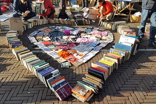 books and items in a yard sale