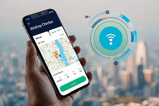 A smartphone displaying an airdrop checker app with a map and signal strength indicators