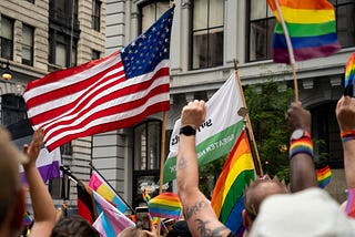 American Flag surrounded by Pride flags