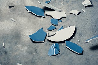 pieces of a broken plate spread on the floor