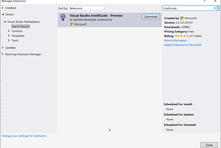 Visual Studio Intellicode (코딩 돕는 인공지능 확장 도구)