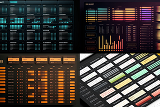 Colorful futuristic looking data tables in user interfaces.