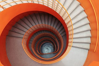 White and orange spiral staircase