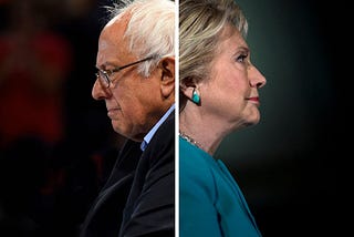 Hillary Clinton and Bernie Sanders facing opposite directions — composite Composite: AFP/Getty
