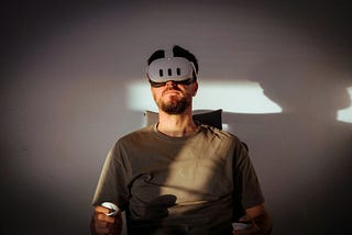 A man wearing an Oculus setup.