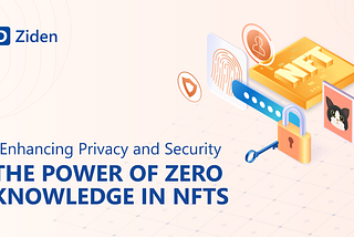 The text “Enhancing Privacy and Security: The Power of Zero Knowledge in NFTs” on the left, the right are images depicting zero-knowledge, security and NFTs.