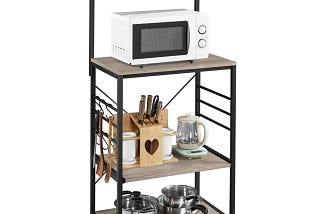 4-Tier Microwave Shelf with Side Hooks for Kitchen Utilities | Image