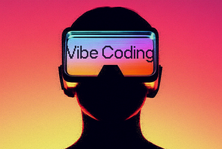 An ai image of a person wearing a VR headset that says Vibe Coding