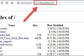 Anonymous access in browser to Adobe FTP server.