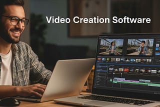 Colorful image of a user creating professional videos with VideoCreator’s easy-to-use software interface.