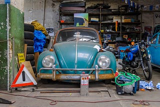 Messy Garage filled with relics from the past