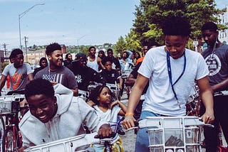 Group of young people on their bike on the street