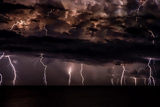 Dark clouds with lightening flashing