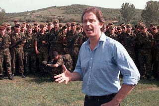 Tony Blair addresses British troops in Macedonia in 1999. ©PA