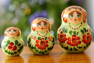 A picture of Matryoshka dolls, where each doll is nested inside another.