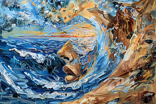 abstract image of a face and an ocean coalescing