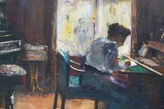 Painting of Woman at a Writing-Desk (1898) by Lesser Ury (1861–1931)