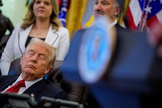 President Donald Trump appears to fall asleep during an event on lowering drug prices in the Oval Office at the White House on November 6, 2025.