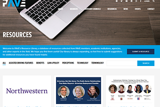 Screenshot of PAVE’s resource library home page on the website with colored images of different resources showing