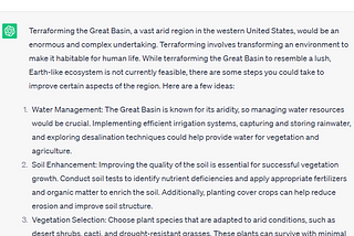 Can ChatGPT provide a plan to terraform the Great Basin?