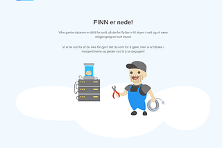 Fallback page for FINN.no reading “FINN er nede! …“