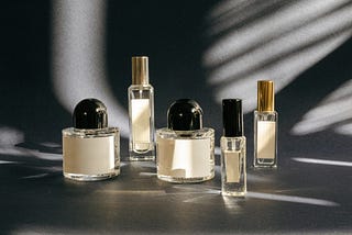 A bottle of perfumes kept on the table.