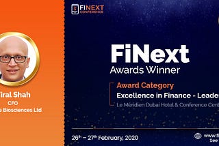 Viral Shah awarded the ‘Excellence in Finance Leaders’ award at FiNext Conference Dubai 2020.