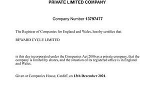 RC is registered as a business entity in the UK NOW! REWARD CYCLE LIMITED®