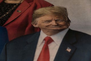 A warped, grainy picture of Donald Trump.
