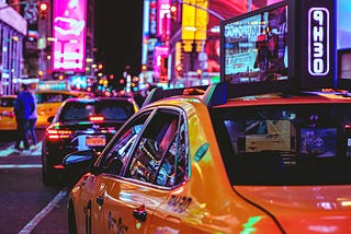 New York City taxicab at night