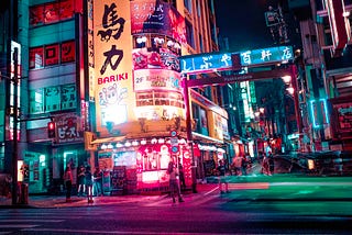Japanese streetscape with neon lights