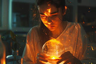 a young woman who is about to drop a hot glass container -