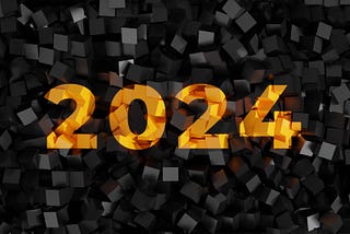 A bunch of blocks that beautifully come together to form 2024 in a golden format on a black background