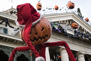 Pumpkin Scarecrow in front of the Haunted Mansion, Disneyland