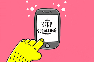 A moving image of a hand swiping up on a phone, scrolling endlessly