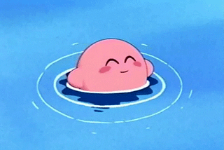 kirby floating contently in water