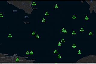 Moving green boats on the map of the world, each boat moves in a different direction.