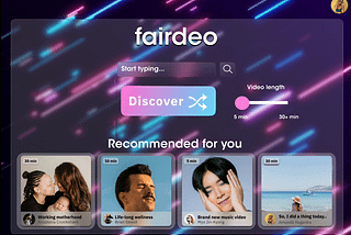 Fairdeo’s landing page, GIF.
