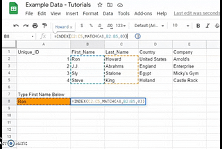 An example of Index Match using Google Sheets
