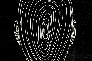 An animated GIF having spiralling lines within the human head.