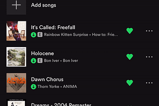 Scrolling through a Spotify playlist with the quick scroll button.