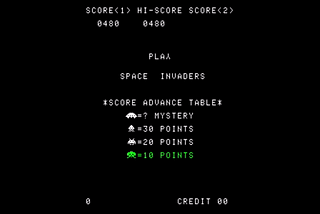 The Space Invaders Score Screen showing the gag where one of the invaders flips the “Y” in play the correct way up