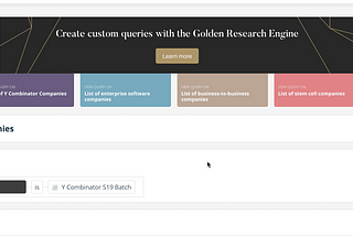 Выкарыстанне механізму Golden Research для запыту пакета Y Combinator S19